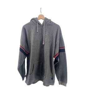 Bullhead All Terrain Mens XL Grey Fleece Hoodie Striped Sleeve Pullover 0040